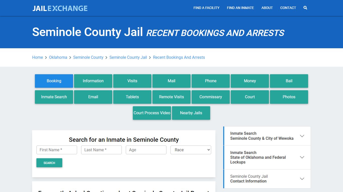 Seminole County Jail OK Recent Arrests and Bookings